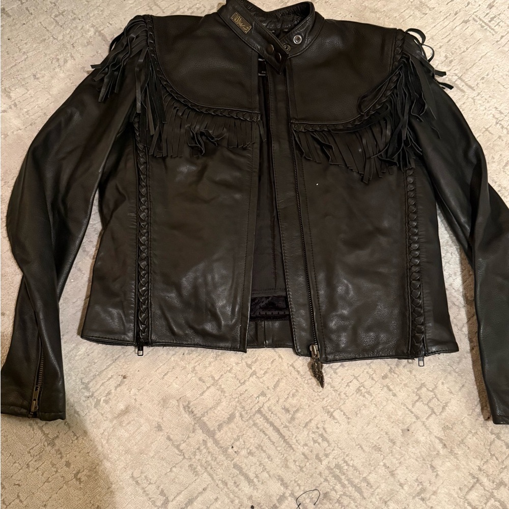 Black Leather Fringe Jacket
